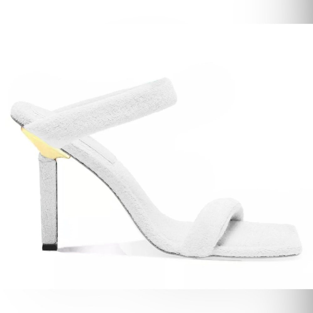 Good American White Terry Ankle Strap Sandal Heels New in box NIB